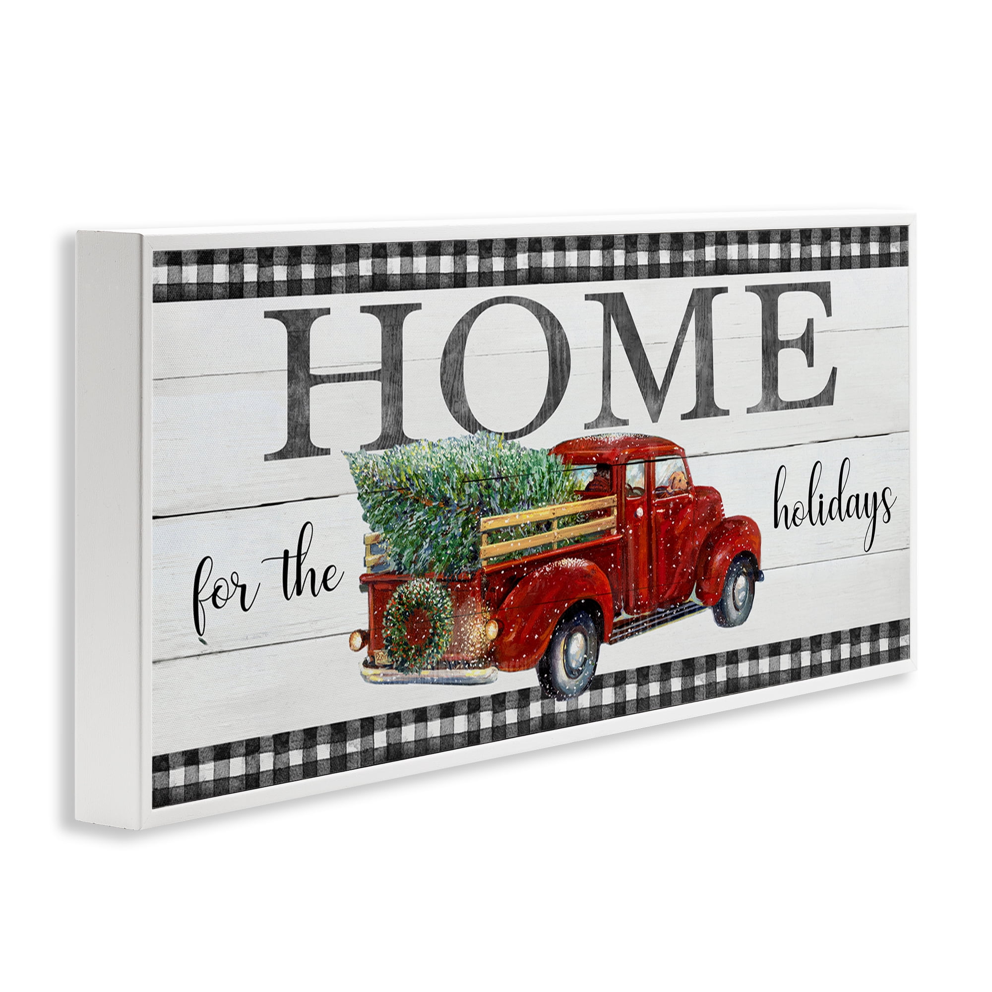 Stupell Industries Home For Holidays Truck Holiday Painting White Framed Art Prints Wall Art, 30 x 13