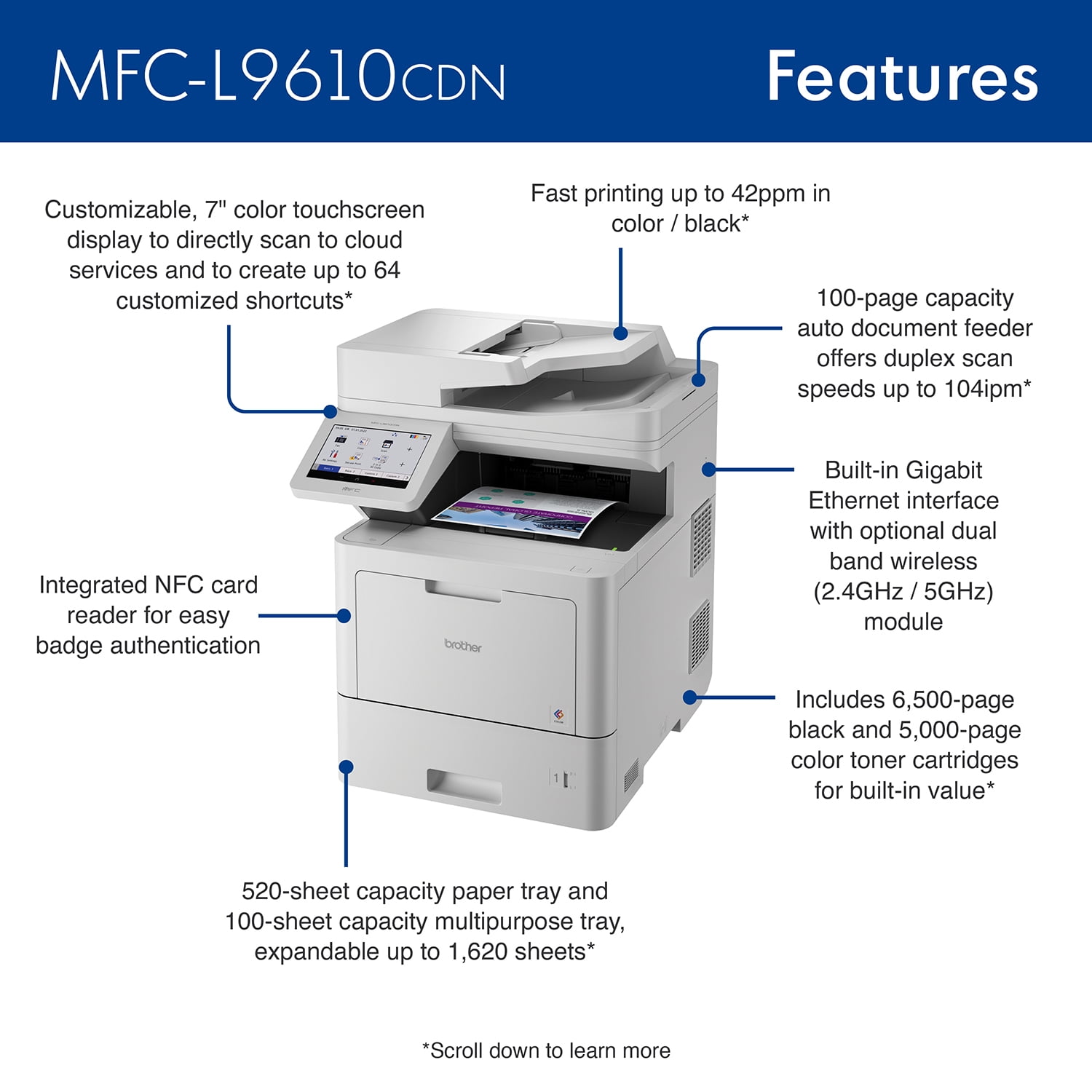 Brother MFC-L9610CDN Laser Multifunction Printer - Color - Copier/Fax/Printer/Scanner - 42 ppm Mono/42 ppm Color Print - 2400 x 600 dpi Print