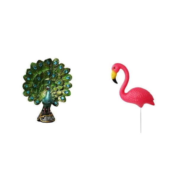 Figura de escritorio,Estatua de pavo real en estante,escritorio,decoración del hogar,Estatua de estaca de jardín,Adorno de jardín con forma de flamenco,estaca para césped,patio o