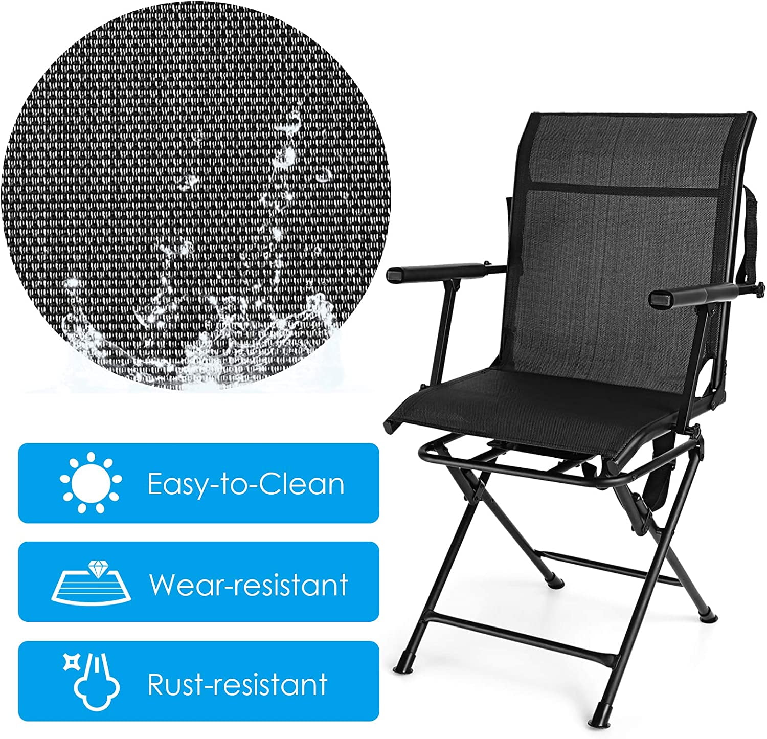 DORTALA 360 Degree Swivel Hunting Blind Chair, Portable Swivel Blind Stool w/Armrest, Sturdy Metal Frame, Mesh Back, Ground Hunting Blind Chair for Adults, Great for Outdoor, Hunting, Camping, Black