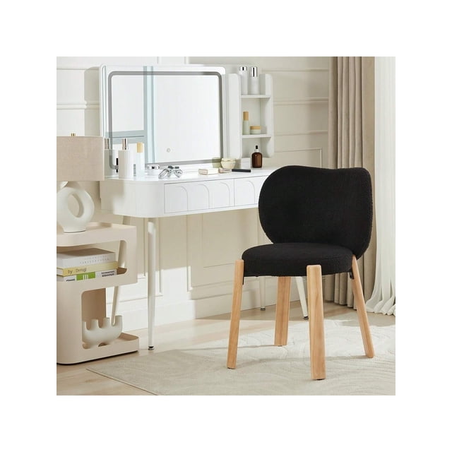 1 piece home teddy fabric plush makeup vanity chair - comfortable accent chair para dressing room, dormitorio, y oficina en casa, forrado stool con back support