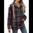 thumbnail image 3 of Sudadera con Capucha y Estampado A Cuadros para Mujer, Sudaderas Extragrandes, Camisetas de Larga, Corte Holgado Tíbet M, 3 of 9