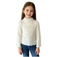 thumbnail image 2 of Girls Long Sleeve Mock Turtleneck Top, Beige Modal Cotton Polyester Blend, Soft Stretchy Ruffled Slim Fit Layering Shirt for Kids Girls 1-16Y,Size 5-6 T, 2 of 6