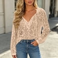 thumbnail image 3 of GERsome Long Sleeve Lace Shirts for Women Ruffled V-Neck Trendy Eyelet Tops for Summer Casual Khaki L, 3 of 6