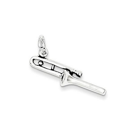 .925 Sterling Silver Antiqued Trombone Charm Pendant