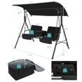 thumbnail image 3 of Gymax 2-Person Canopy Porch Swing Padded Chair Cooler Bag Rotatable Tray Black, 3 of 10