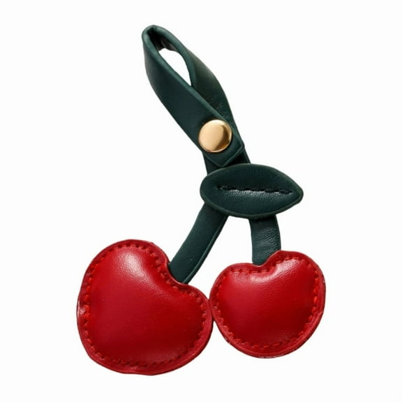 3D Cherry Keychain Charm Bag Accessory Fashionable PU Leather Fruit Shape Key Ring Ornament for Women Handbag Decoration