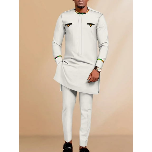 African Mens Clothing Traditional Dashiki Ankara Top and Pant Set Long Sleeve Tracksuit Outfits WYN1601