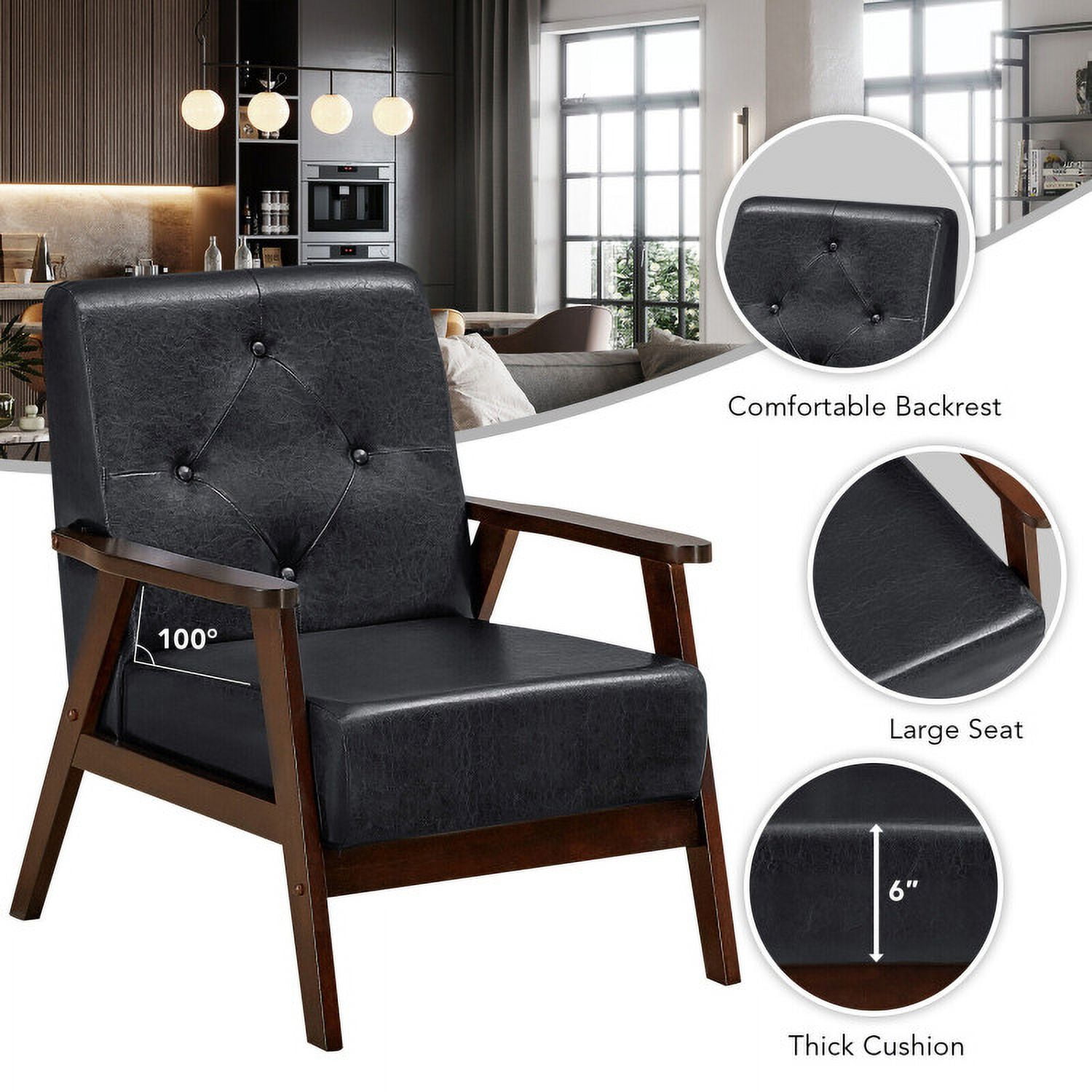 Finihen Accent Armchair, Classic Accent Armchair with Rubber Wood Legs and Armrests, for Living Room, Bedroom, Black Finihen Accent Armchair, Classic Accent Armchair with Rubber Wood Legs and Armrests, for Living Room, Bedroom, Black