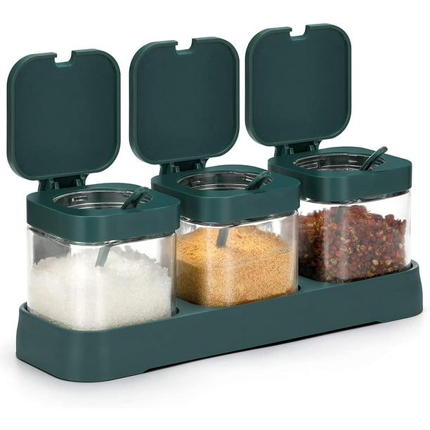 Condiment Jar Spice Container with Lids and Spoons, 8oz Clear Glass