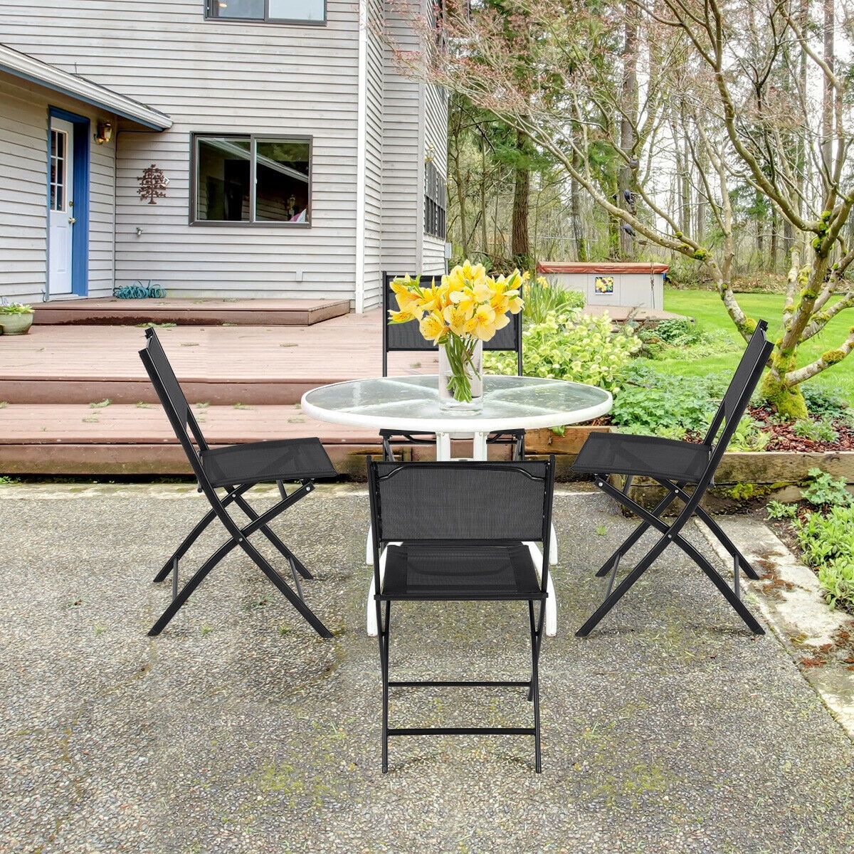 Costway Set of 4 Outdoor Patio Folding Chairs Camping Deck Garden Pool Beach Furniture