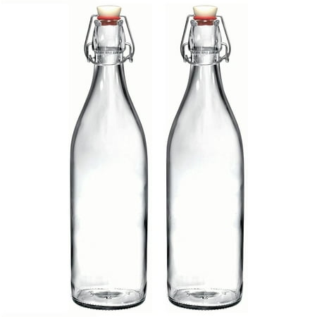 Glass Pennyhead Stopper - 33.75 oz Resusable Clear Glass Bottles with Stopper, Large Grolsch Bottles