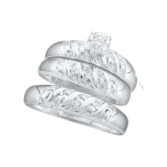 10kt White Gold His & Hers Round Diamond Solitaire Matching Bridal Wedding Ring Band Set 1/12 Cttw