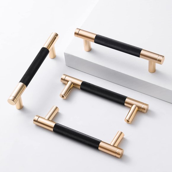 Tiradores para gabinete Ntresbonne, paquete de 2, 9,5 cm, dorado y negro