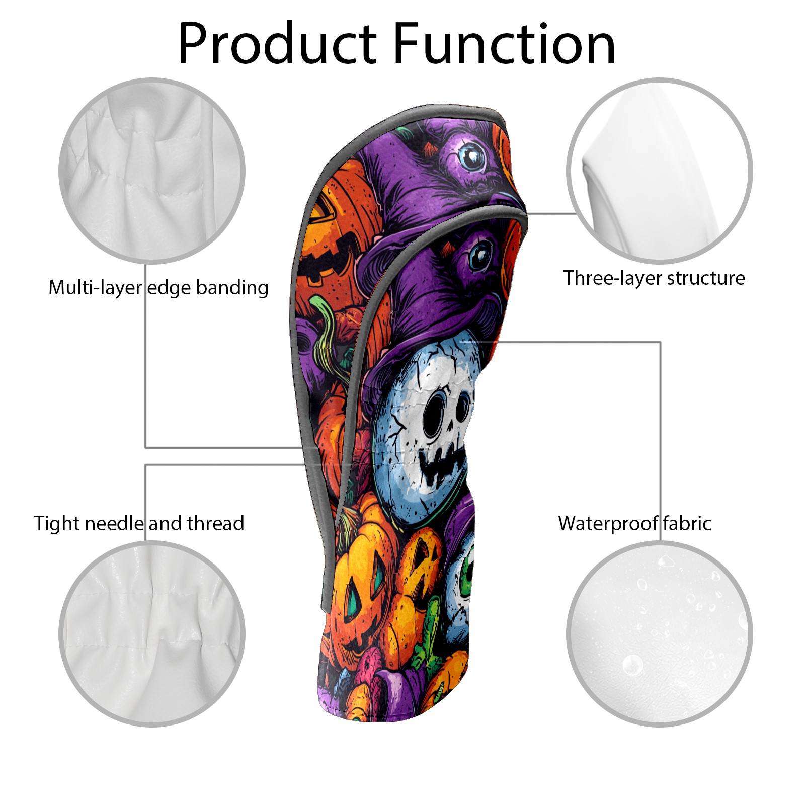 Golf Club Covers PU Leather Waterproof Head Covers for Fairway Woods Hybrids Pumpkin Eyeball