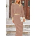 thumbnail image 3 of PRETTYGARDEN Women's 2 Piece Sets Lounge Striped Sweater Fall Casual Long Sleeve Knit Midi Skirts Matching Travel Outfits, 3 of 6