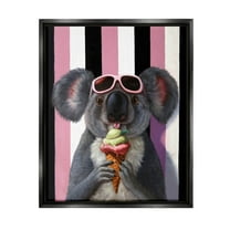 Stupell Industries Happy Koala Ice Cream Stripes Painting Jet Black Floating Framed Canvas Print Wall Art, Design by Lucia Heffernan