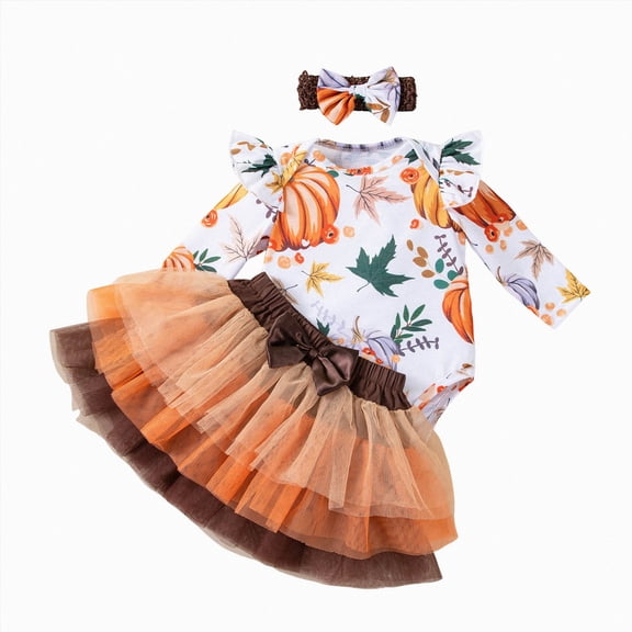 Wonitaaizi Baby Girl Outfit Newborn Infant Dress Tree Romper Tulle Skirt with Headband Set(9-12 Months,Orange)