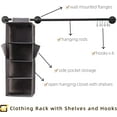 thumbnail image 6 of Industrial Pipe Clothing Rack with Hanging Shelves, Wall Mounted Garment Rack with Hooks, Heavy Duty Clothes Rods with Open Closet Organizer and Side Pockets,Multi-Purpose Clothing Hanging Rail, 6 of 15