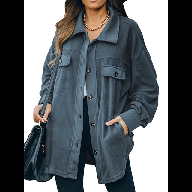 Chaqueta de Mujer de Gran Tamaño con Botones y Larga con Aberturas. Azul XXL