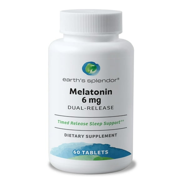 Earth's Splendor Melatonin 6 MG Bilayer Tablets, Sleep Aid Supplement, 60 Count - 2 Month Supply