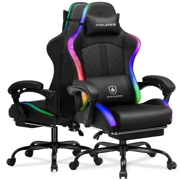 GTPLAYER RGB Gaming Chair, Computer Gamer Chair with Footrest and LED Lights, Black