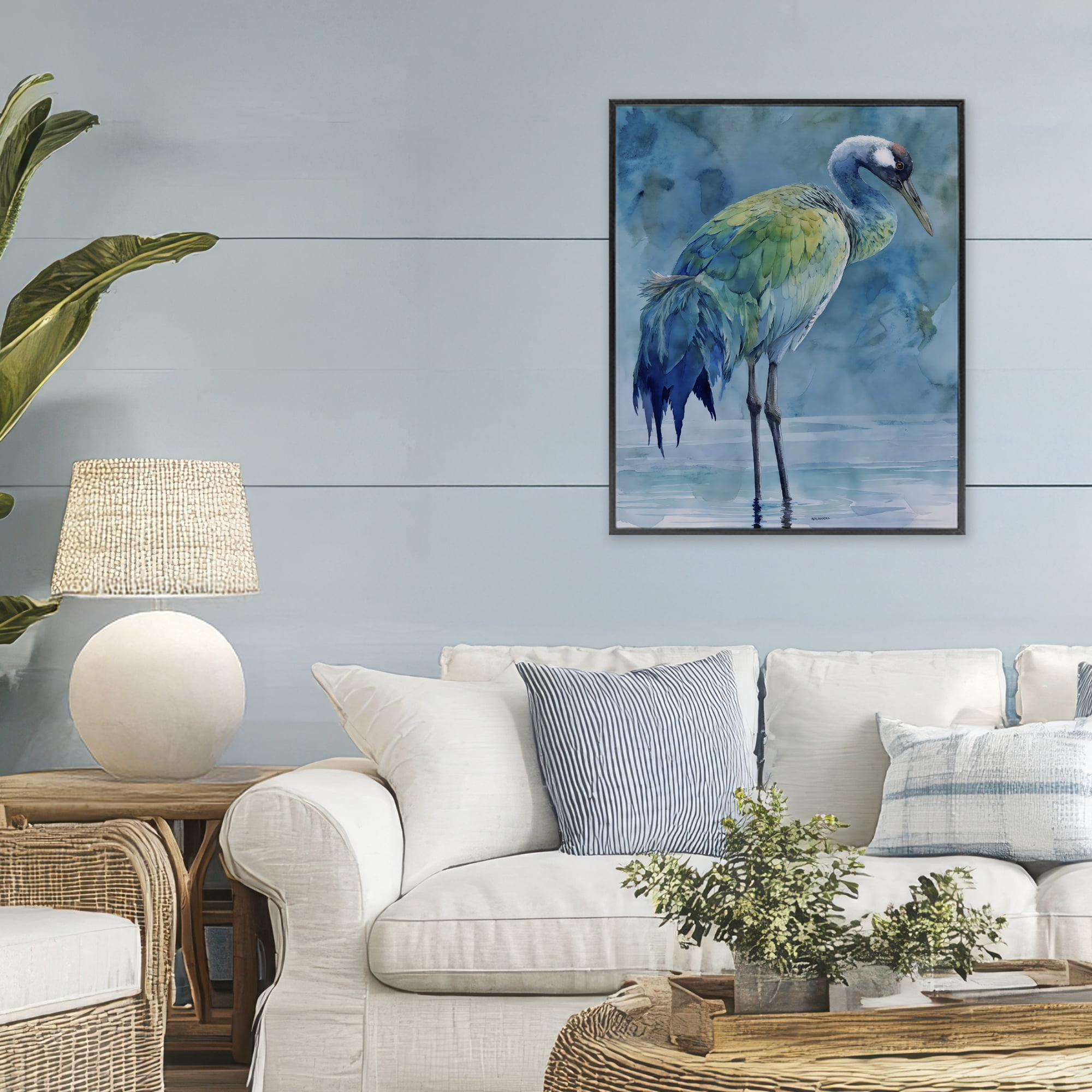Stupell Industries Turquoise Feathered Coastal Bird Black Framed Giclee Art, design by Franklyn Gregory