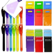 4E's Novelty 12 Invisible Ink Pen with UV Light, 12 Mini Notebook and 12 Colored Goodie Bags - Fun Bulk Party Favors for Kids