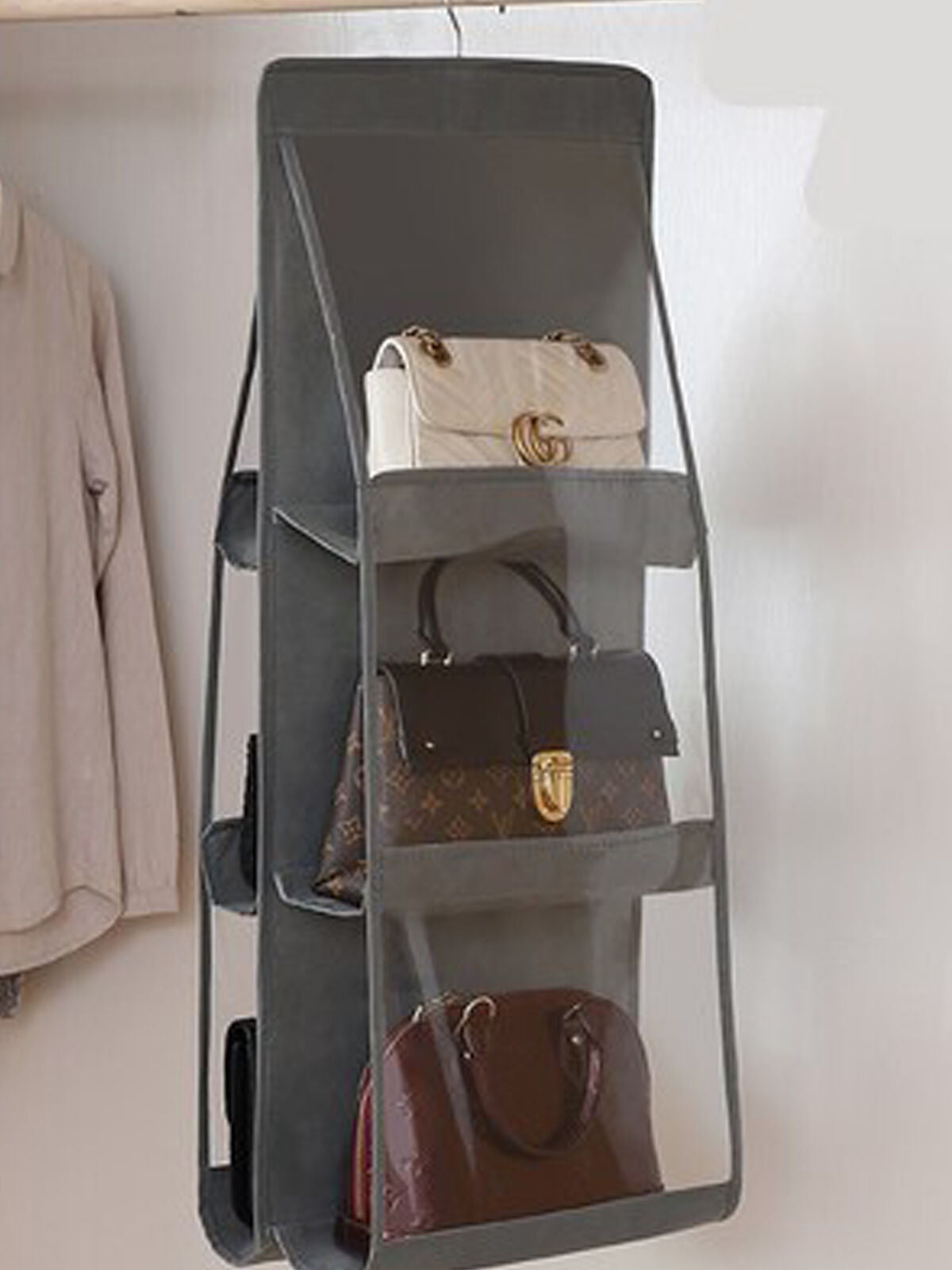 6 Pocket Folding Hanging Handbag Storage Holder Organizer Rack Hook ...