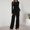 Black, variant on TIANZEN Casual Neck Button Down Long Sleeve Top With Wide Leg Trousers Comfortable Wear Outfit Womens Tuxedo Tailo Womens Suit