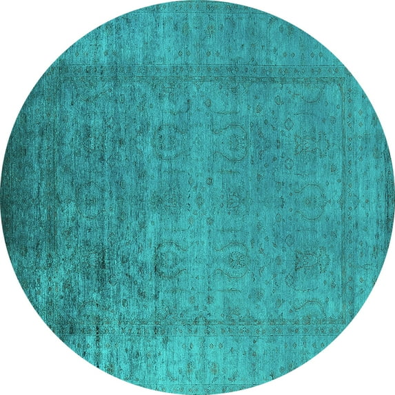 Ahgly Company Machine Washable Indoor Round Oriental Turquoise Blue Industrial Area Rugs, 5' Round