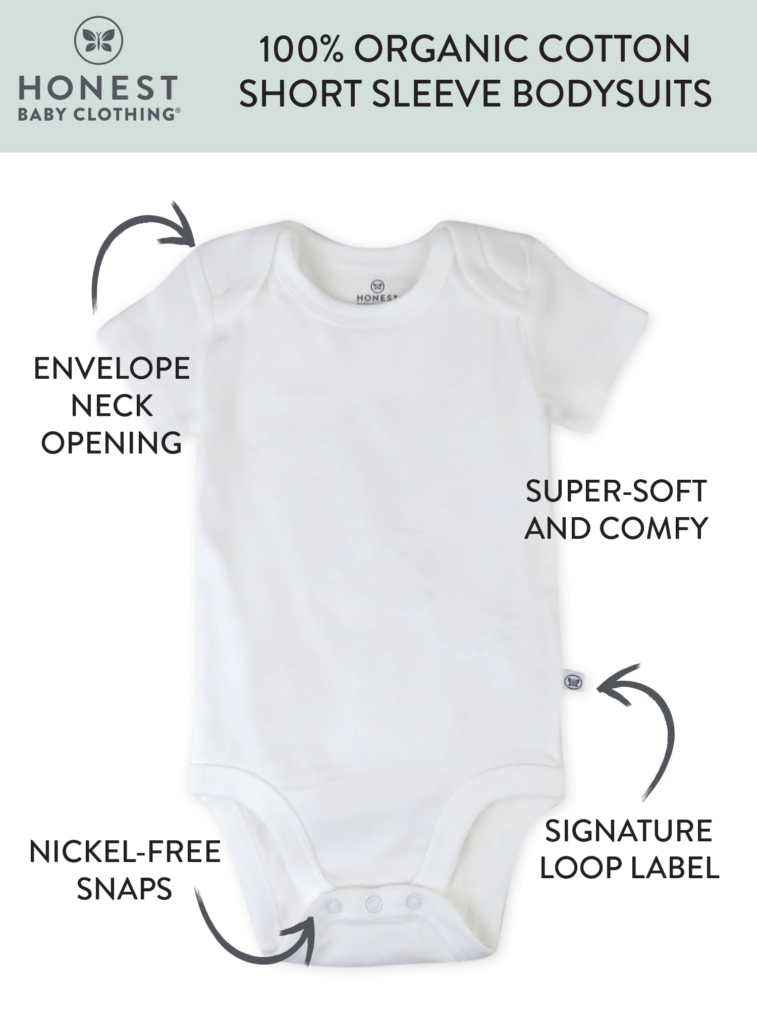 Honest Baby Clothing Baby Boy or Girl Gender Neutral Organic Cotton Short Sleeve Bodysuits, 3 Pack (Preemie-24 Months)