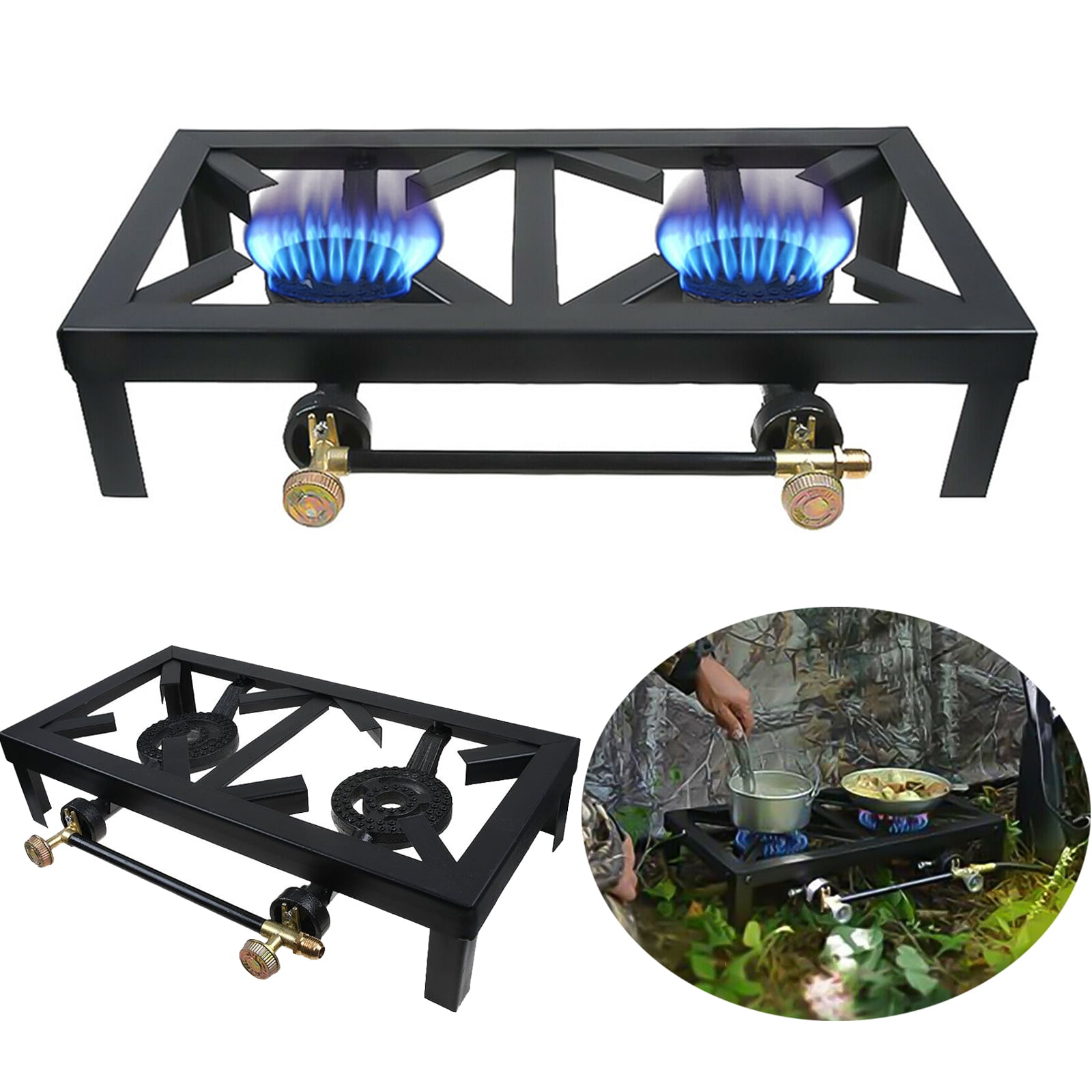 Portable Camping Double/Single Burner Cast Iron Propane Gas Stove BBQ Cooker US 