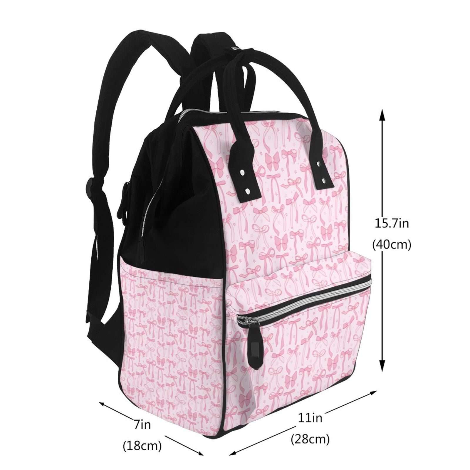 Ratiio Ribbon Bow Mummy Backpack - Waterproof Twill Canvas, Large Capacity Diaper Bag with Multiple Pockets and Adjustable Straps
