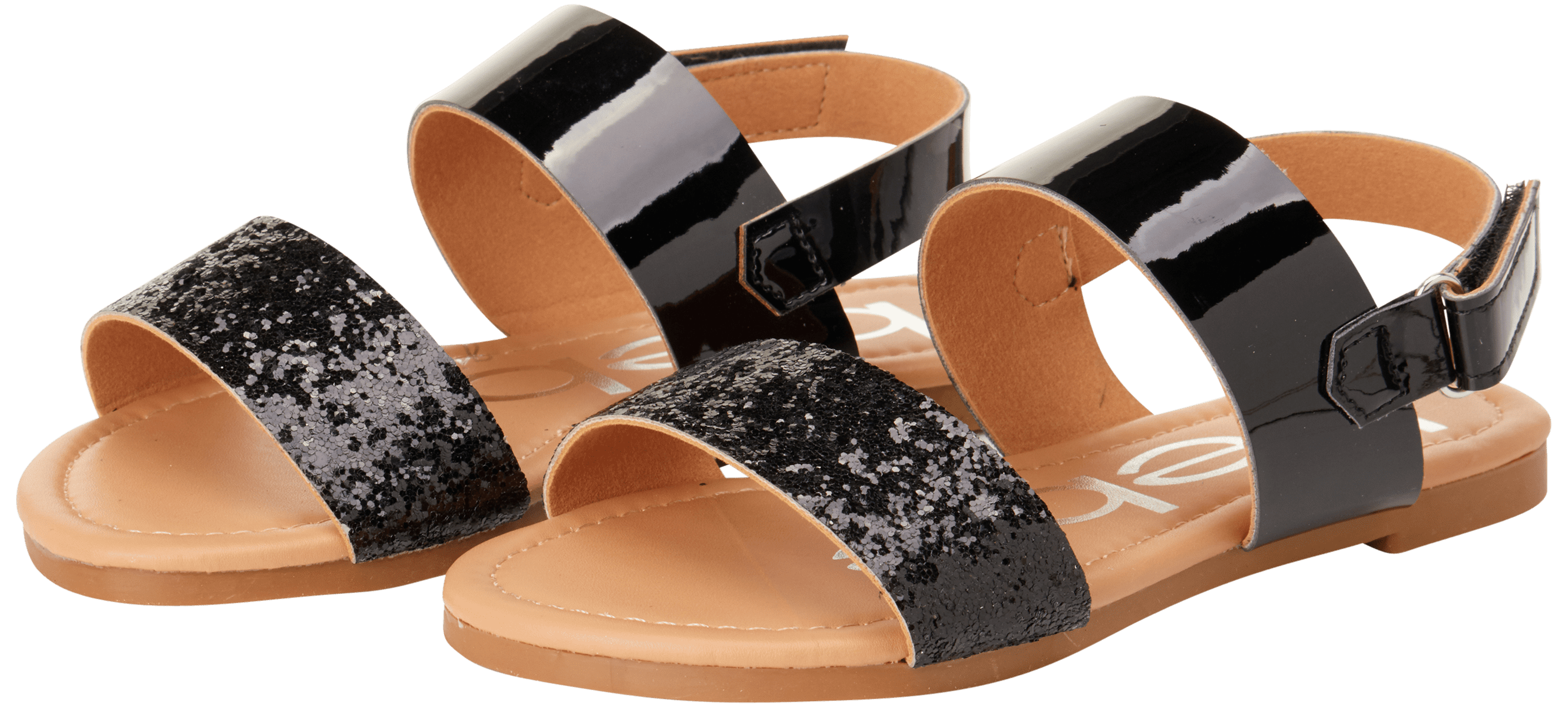 Bebe Girls’ Sandal Two Strapped Patent Leatherette Glitter Sandals