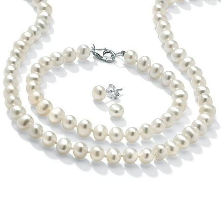 Palm Beach Jewelry Sterling Silver Cultured Freshwater Pearl Palm Beach Jewelry Sterling Silver Cultured Freshwater Pearl Necklace Bracelet And Earrings Set