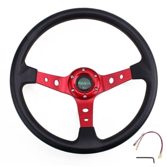 RASTP Aluminum 14inch Racing Steering Wheel 350mm Deep Dish 6 Bolt with Horn Button STW020-Red