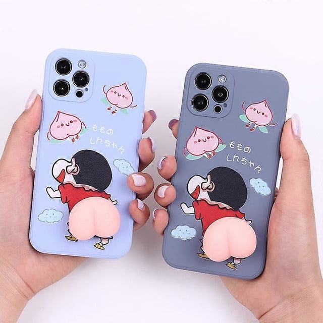 SZTXJ 2Pack For iPhone 13 Pro Max Three-Dimensional Creative Decompression Cell Phone Case 3D Funny Cute Soft Silicone Squeeze Crayon Shin-chan Ass St
