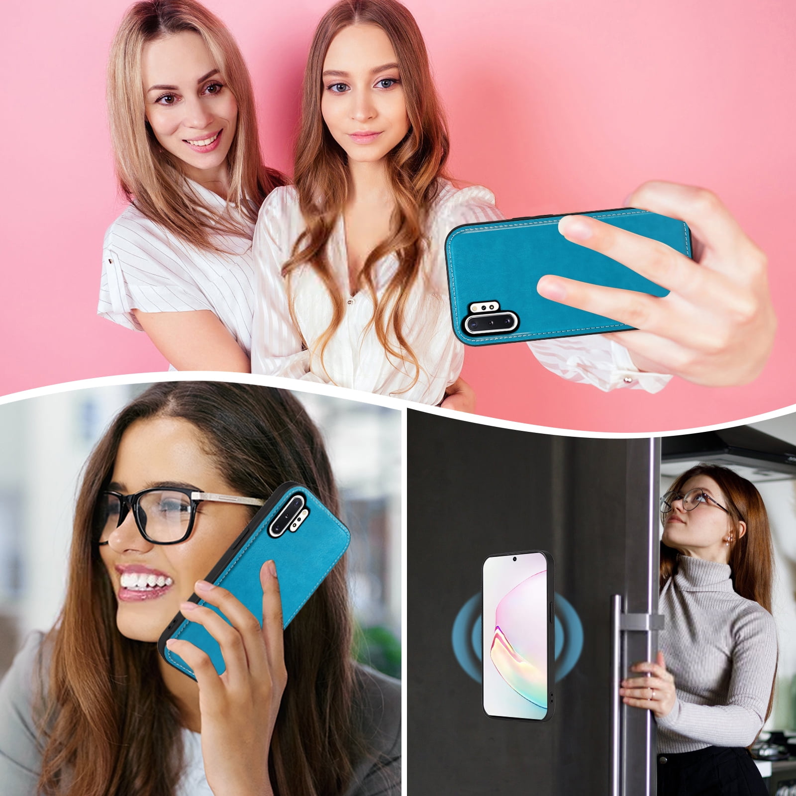 Asuwish Phone Case for Samsung Galaxy Note 10 Plus Note10+ 5G Zipper Wallet Detachable Cell Cover with Screen Protector Strap Flower Flip Card Holder Note10 + Notes 10+ Ten Not S10 10Plus Women Blue