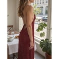thumbnail image 6 of Burgundy Polka Dot V-Neck Backless Slip Maxi Dress For Vacation Resort, 6 of 8