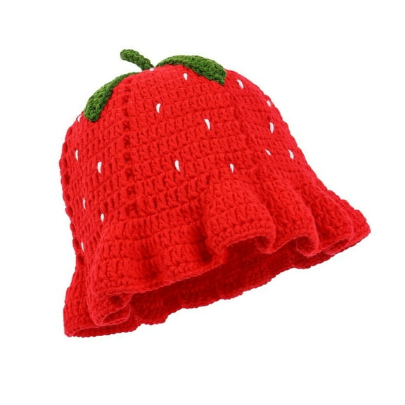 WINDLAND Elegant Handwoven Strawberry Hat Breathable Hat Crochet Crocheted Hat Holiday Handwoven Strawberry Fisherman Hat