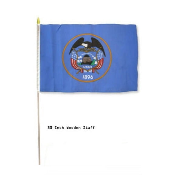 12x18 Wholesale Lot 3 State of Utah Stick Flag 30" wood staff
