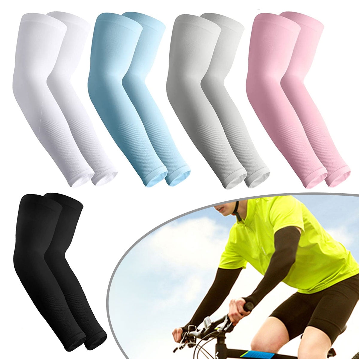 5 Pairs Cooling Arm Sleeves Skin Cover UV Sun Protection Outdoor Sport Cycling 