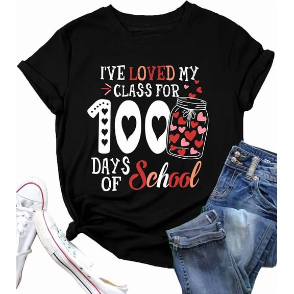 100 Days of School Heart Graphic Teacher Women Short Sleeve T-Shirt