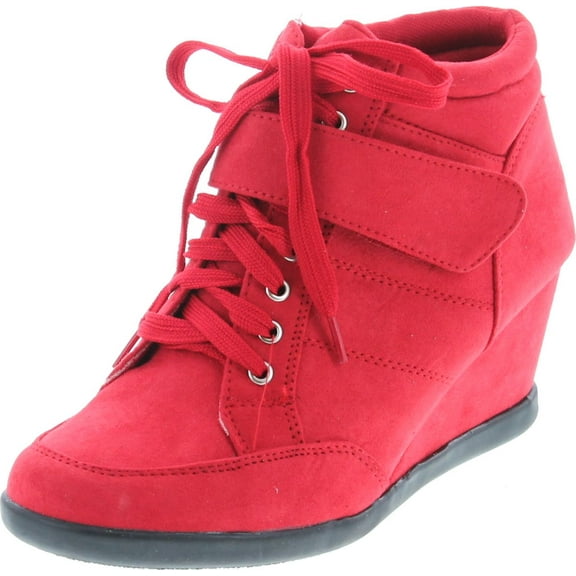Forever Womens Peggy-51 Hot Fashion Lace Up Wedge Sneakers Casual shoes, Red, 6.5