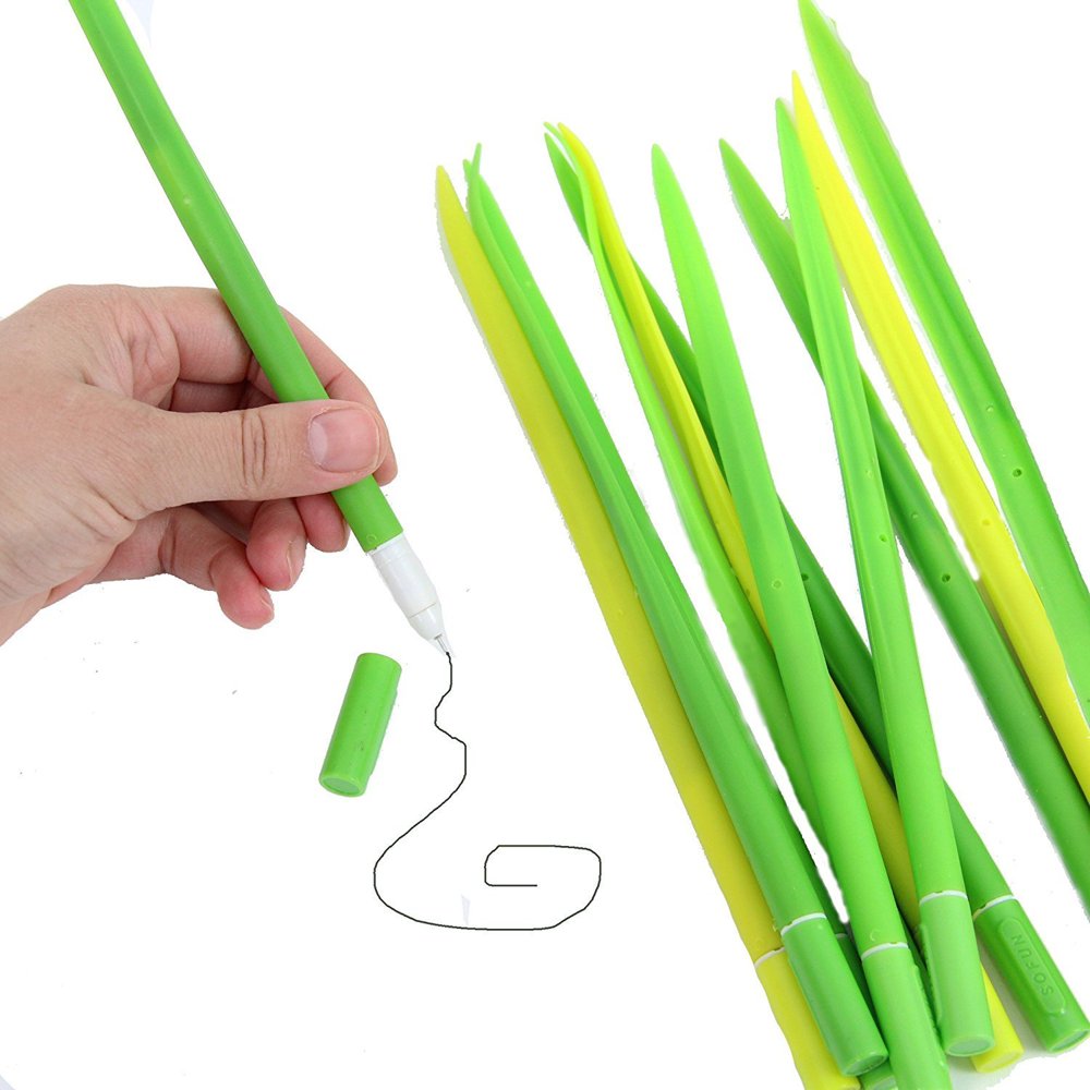 Green Leaf Like GrassBlade Silicone Pens Fine Point Pen With Cover