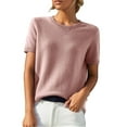 thumbnail image 2 of Divhosrg Merino Wool Short Sleeve Sweater for Women, Crew Neck Short Sleeve Sweater for Women, Soft Pullover Sweater Light pink Sweater for Women XL, 2 of 8