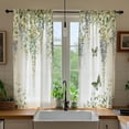 thumbnail image 2 of Sage Green Kitchen Curtains, Bathroom Window Curtains Short, Eucalyptus Leaves Gold Floral Spring Plant Boho Small Drapes 36 Inch Botanical Butterfly Bedroom Window Treatment Tiers 2 Panels, 2 of 5