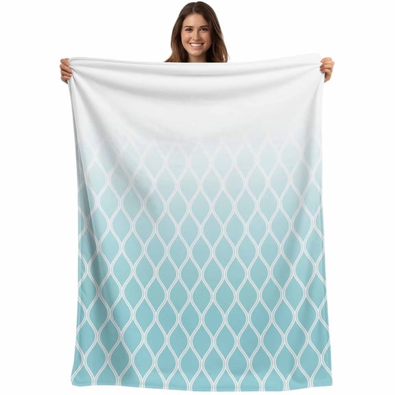 Aqua Ombre Stripe Blanket Soft Cozy Warm Twin Blanket for Bed, Plush Fuzzy Flannel Fleece Blankets for Sofa, Modern Abstract Art Gradient Striped Throw Blankets for Couch, Gifts for Men, 60"x80"