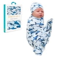 thumbnail image 1 of Set de manta y gorro para envolver a Posh Peanut Baby (Sharks), 1 of 7